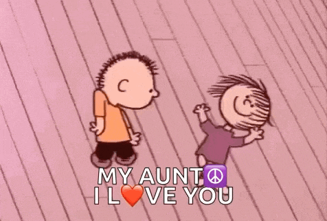 a cartoon of a boy and a girl standing next to each other with the words `` my aunt i love you ''