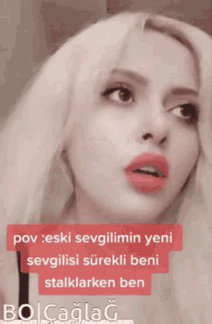 a close up of a woman 's face with a caption that starts with the word bol