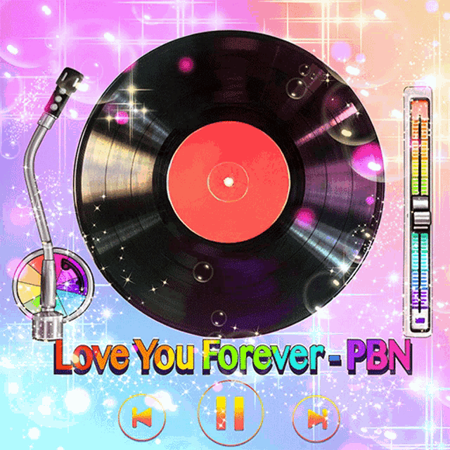 a record player with the words love you forever - pbn on it