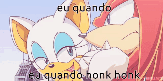 a cartoon of rouge and knuckles with the caption eu quando