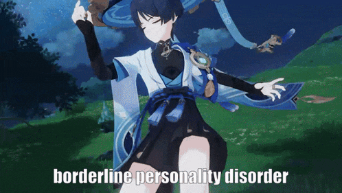 a borderline personality disorder anime character with a sword