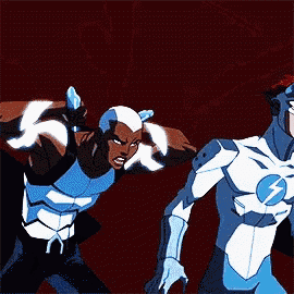 a cartoon of a man in a blue and white superhero costume