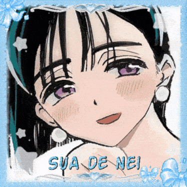 a picture of a girl with purple eyes and the words sua de nei on the bottom