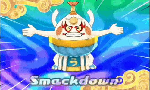 a cartoon character with the words smackdown on the bottom right