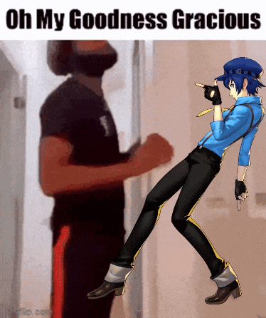 a cartoon of a man dancing with the words oh my goodness gracious