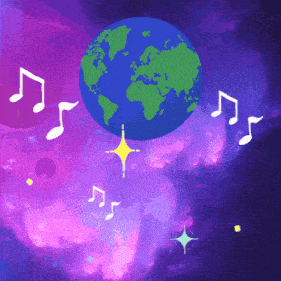 a drawing of the earth with music notes surrounding it