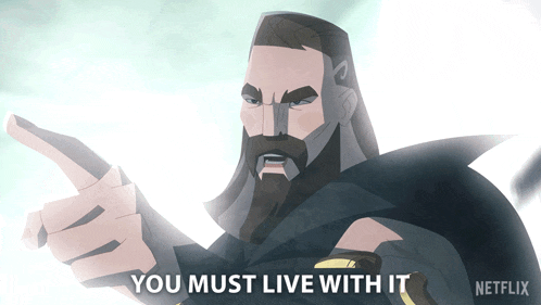 a man with a beard is pointing with the words " you must live with it "