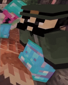 a close up of a minecraft character with a green hat and sunglasses