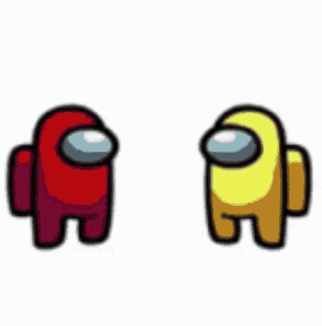 a red and a yellow among us character are holding guns .