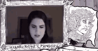 a black and white photo of a woman in a frame next to a drawing of her .