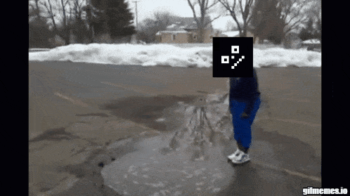 a gif of a person standing in a puddle with a smiley face