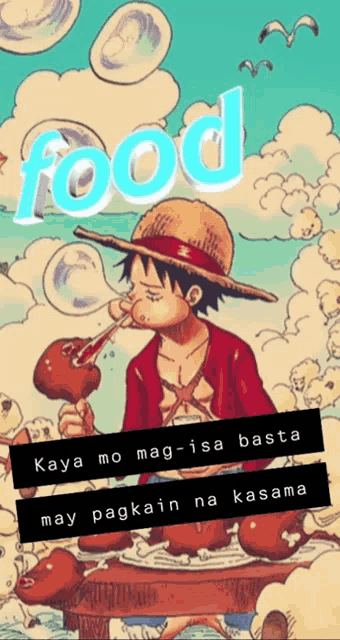 a cartoon of monkey d luffy eating a piece of food