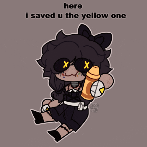 a drawing of a doll that says here i saved u the yellow one on the bottom