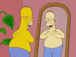 a cartoon of homer simpson looking at his reflection in a mirror