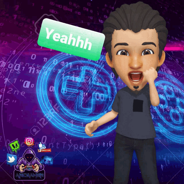 a cartoon character says yeahhh in front of a binary background