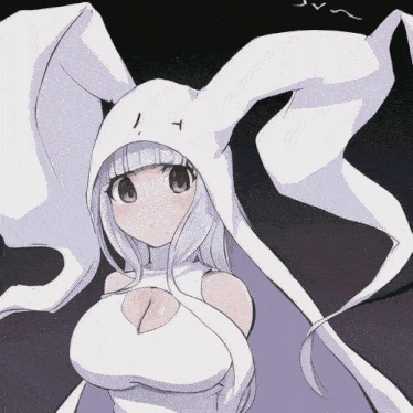 a drawing of a girl with white hair and a white hat with the letter i on it