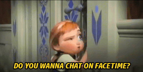 a cartoon of anna from frozen asking do you wanna chat on facetime ?
