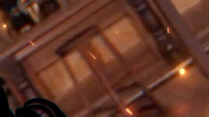 a blurred image of a shelf with bottles and a picture on it