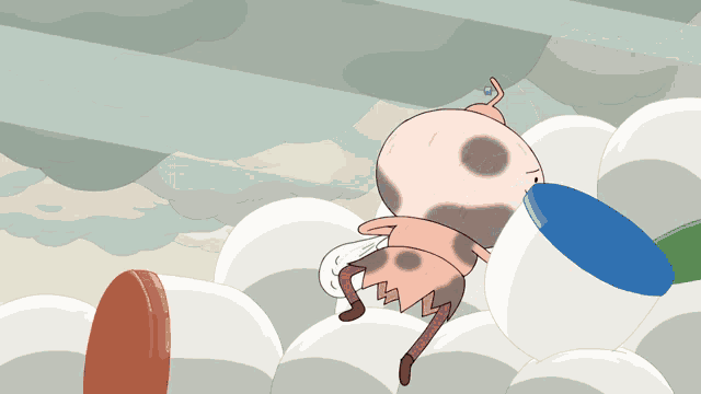a cartoon character laying on a pile of bubbles