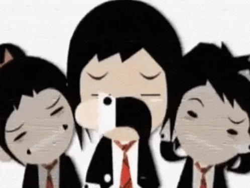 a group of cartoon characters in suits and ties
