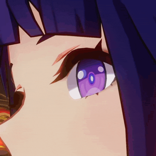 a close up of a person 's eye with a purple circle in it