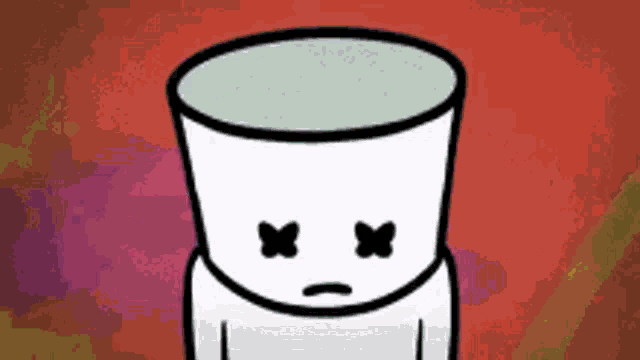 a cartoon drawing of a marshmallow with a sad face and crossed eyes .