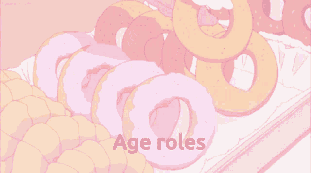 a box of donuts with the words " age roles " written on the bottom