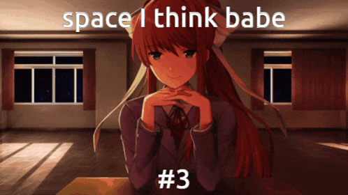 a picture of a girl with the words space think babe # 3 on the bottom