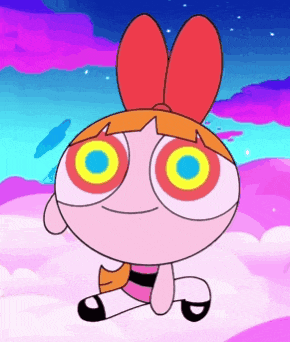 blossom from the powerpuff girls is sitting on a cloud with her eyes closed