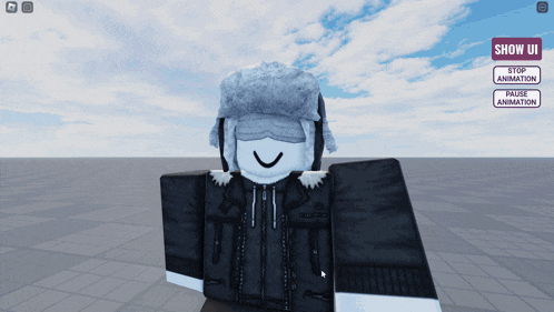 a screenshot of a roblox game with a pause animation button