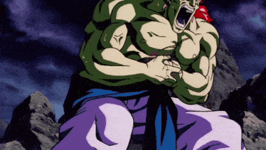 a cartoon of a man with a huge green body