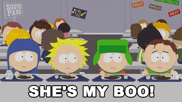 a group of south park characters are sitting at a table