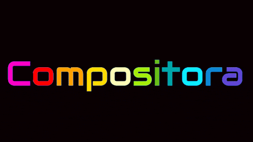 the word compositora is displayed in rainbow colors