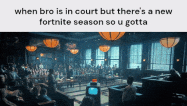 a group of people are sitting in a courtroom with a caption that says when bro is in court