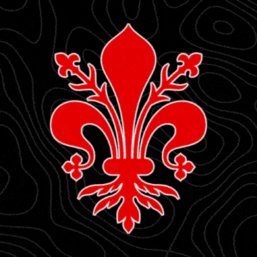 a red fleur de lis with a black background