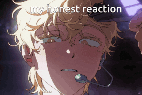a cartoon of a boy with a microphone around his neck and the words " my honest reaction " below him