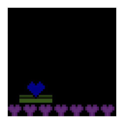 a pixel art of a purple heart hanging from a rope in the dark .