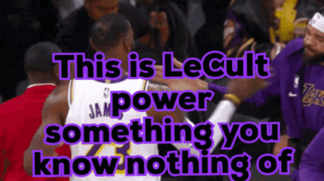 a picture of a basketball player with the words " this is lecult power something you know nothing of " above him