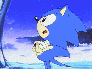 a cartoon of sonic the hedgehog standing in a field