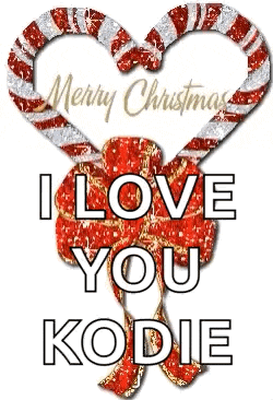 two candy canes in the shape of a heart with the words `` merry christmas i love you kodie ''