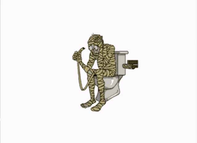 a cartoon mummy is sitting on a toilet
