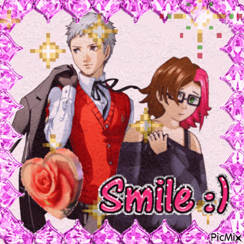 a picture of a man and a woman with the words smile a ) on the bottom