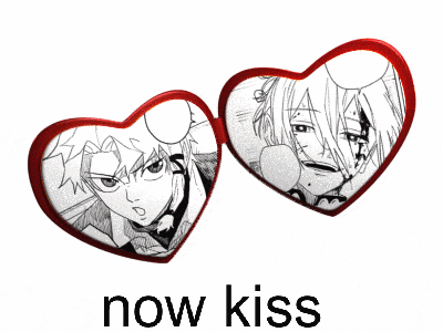 two hearts with a picture of a man and the words now kiss below them