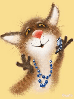 a cartoon cat wearing a necklace and a cell phone