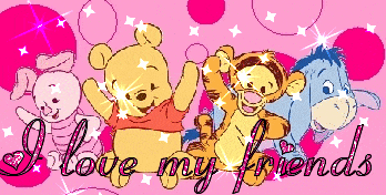 winnie the pooh tigger piglet and eeyore on a pink background with the words i love my friends