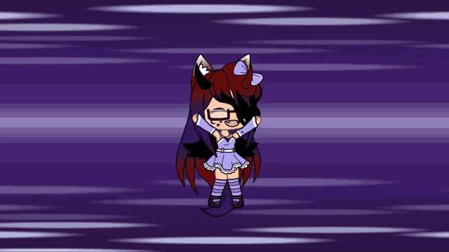 a cartoon of a girl with a purple background