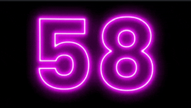 a neon sign of the number 58 on a black background