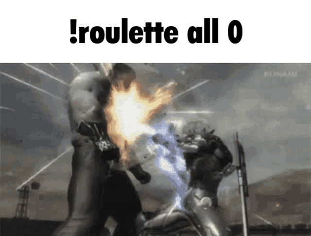 a video game scene with the words roulette all 0 at the top