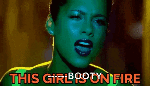 a close up of a woman 's face with the words `` this girl is booty on fire '' written on it .
