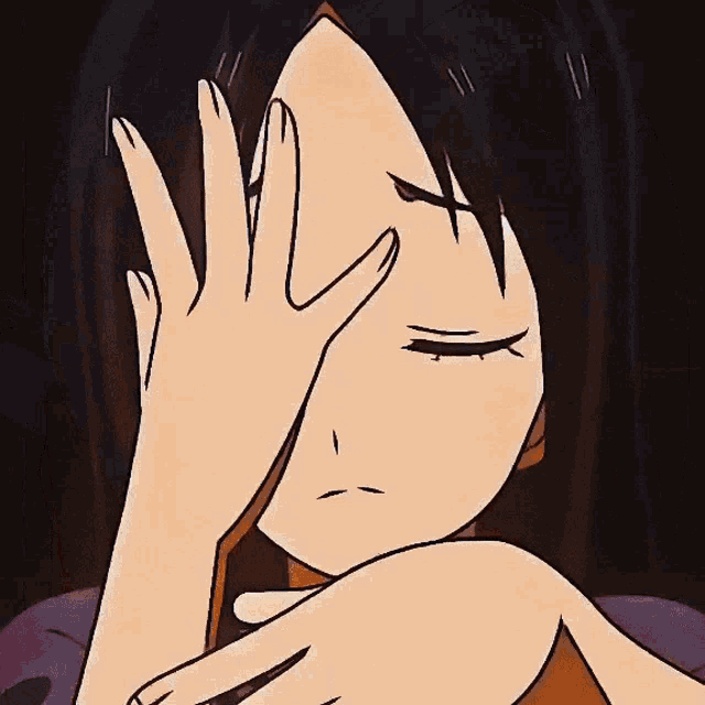 a cartoon of a girl with her eyes closed and a cross on her forehead